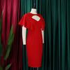Women Solid High Waist Short Sleeve Pencil Bodycon Office Commute Dress