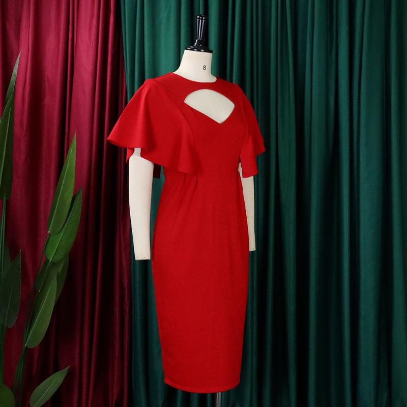 Women Solid High Waist Short Sleeve Pencil Bodycon Office Commute Dress