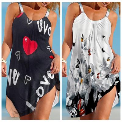 Sleeveless Strap Dress Beach Elegant Summer Letter Love Flower 3d Print Dress Sexy Bohemian Floral Dress Party Evening Dresses