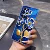 Blue Enamel Flowers with Gold Phone Case for Samsung Galaxy S26 S25 S24 S23 S22 S21 S20 FE Plus Lucency TPU Protection Cover