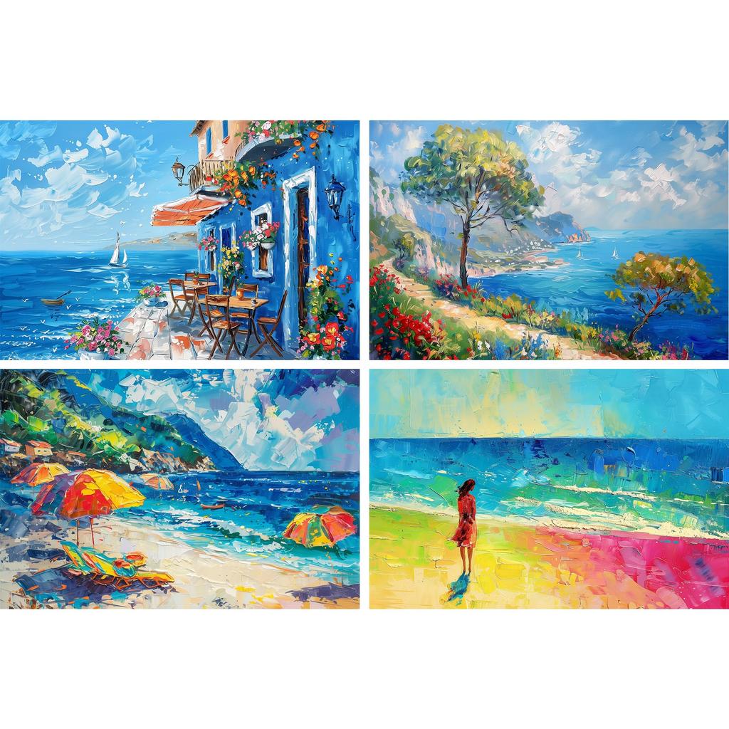 MISITU Micro Piece Jigsaw 150 Puzzle Stylish Summer Girl by the Sea X 10 Puzzle, Pieces, Postcard, Landscape, Painting, Ocean, Summer, Gift, Birthday,