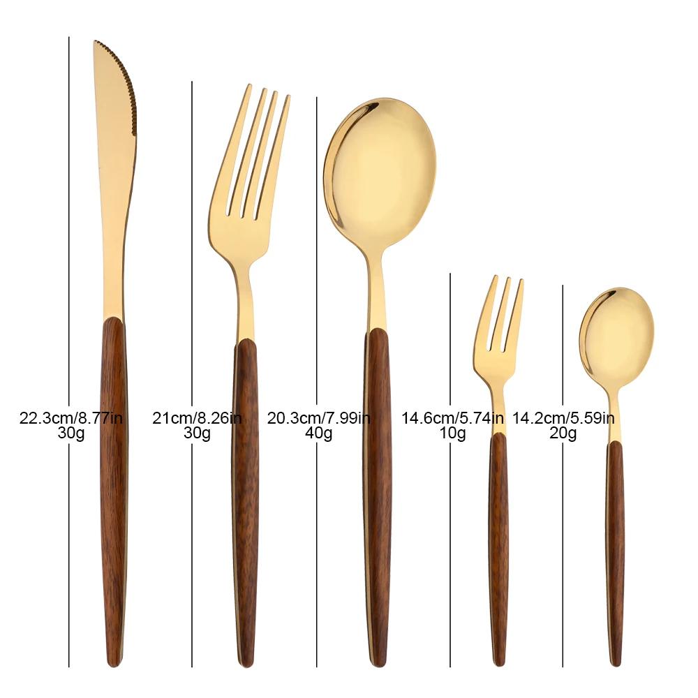20Pcs Stainless Steel Dinner Flatware Imitation Wooden Handle Dinnerware Knife Coffee Spoon Tea Fork Cutlery Set Tableware