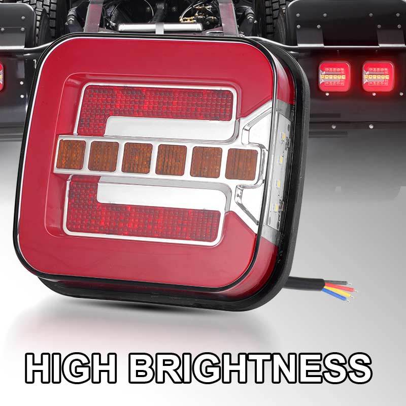 3 in 1 Square 4 Inch Led Tail Light Rear Brake Turn Signal Light License Plate Lamp for 12V 24V Truck Trailer Van Bus Pickup 4x4