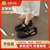 2025 Summer New French Hollow Shallow Mouth Flat Heel Soft Sole Non-slip Word Belt Niche Comfortable Shallow Mouth Single Shoes