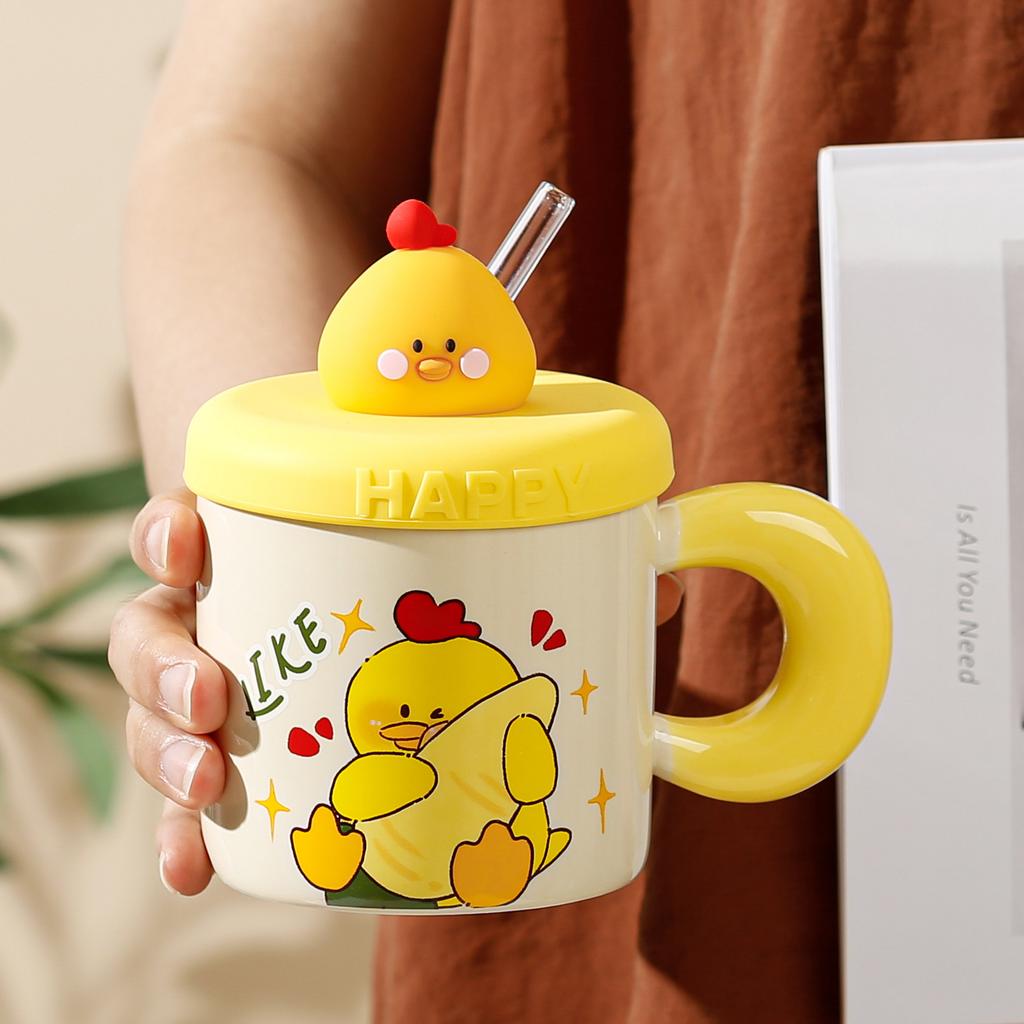 Cute Duck Mug High Looking Ceramic Water Cup with Lid To Send Girls Couple Cup Squid Cup Birthday Gift