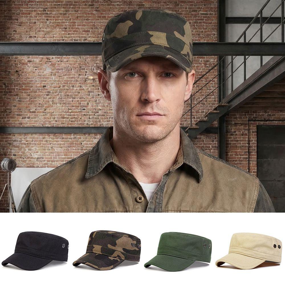 1Pc Camouflage Flat Top Sun Hat Casual Washed Cotton Baseball Cap Outdoor UV Protection Cap For Hiking Training Four Seasons New