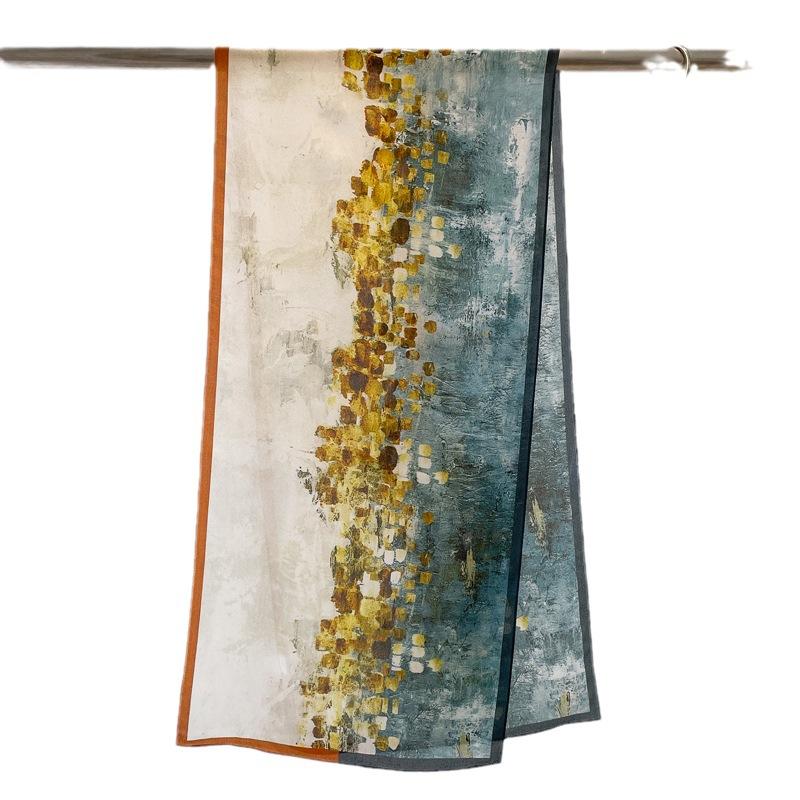 Retro Green Silk Big Streamer Mulberry Silk Silk Scarf Women'S Long High-End Double Crepe Scarf Gift Elder Mother