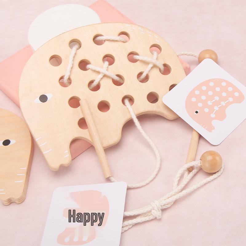 

Montessori Wooden Animal Threading Board Toy for Preschool Puzzle Games