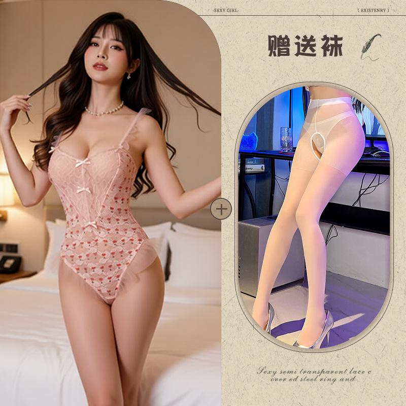 Lingerie sexy sexy pizzo prospettico tutina calda aperta vuota femminile dolce passione completo