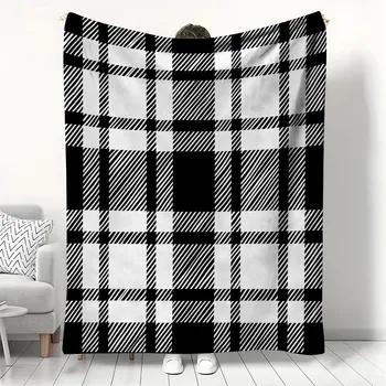 Black White Buffalo Plaid Flannel Blanket Classic Checkered Throw Soft Cozy for Home Decor Warm Sofa Couch Gift Portable