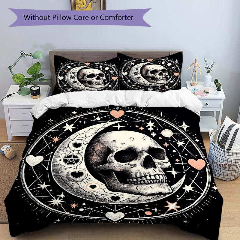 

3pcs A Gothic Moonlit Skull Pattern Bedding Three-Piece Set (No Fillings), Soft and Comfortable J004 135x200cm