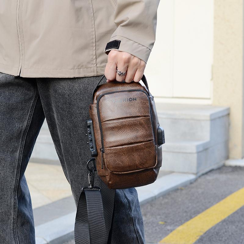 Men's Chest Bag Large Capacity Anti-theft Shoulder Bag USB Crossbody Bag