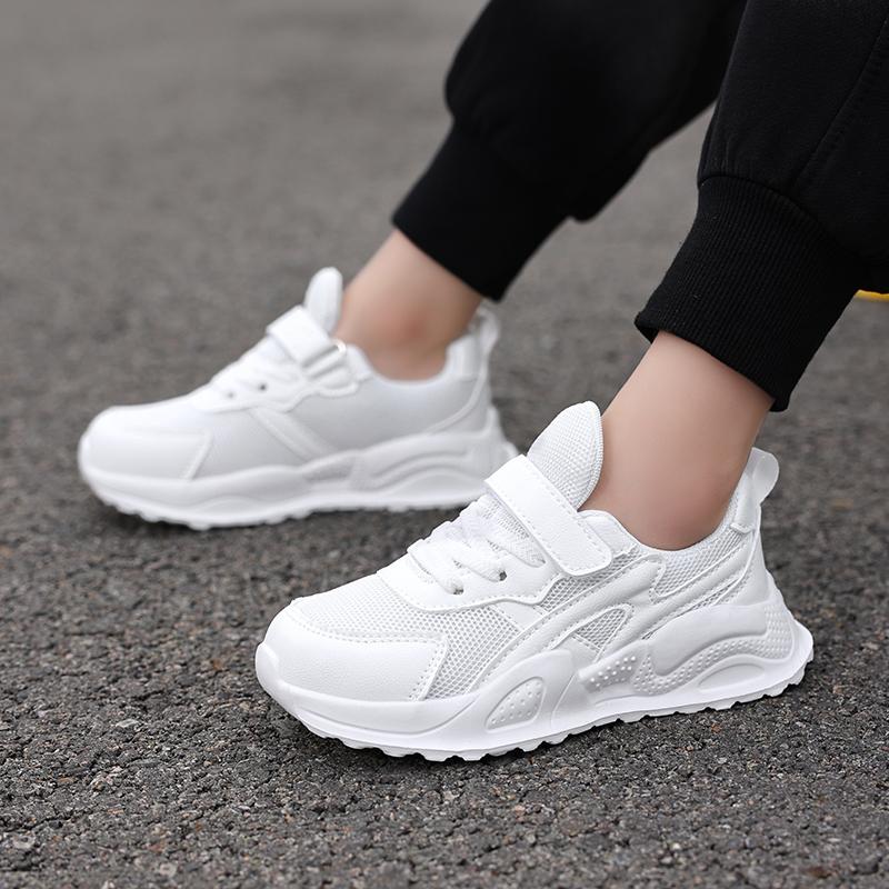 Weiße Kinder Leder Freizeitschuhe für Jungen Mädchen Laufschuhe Outdoor Atmungsaktives Mesh Kinder Schule Walking Sport Rutschfest