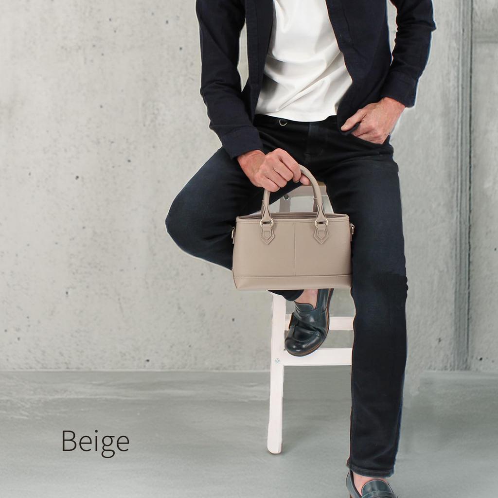 DARGREE Men's Small Genuine Leather Mini Tote Bag with Zipper, Handbag, Shoulder Bag, or Mini Bag (Beige)