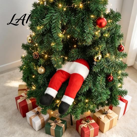 Playful Holiday Scene Setting Christmas Elf Stuffed Leg Ornaments Santa Green/Red Legs Decorations Poseable Indoor Fireplace Ornament for Xmas Tree