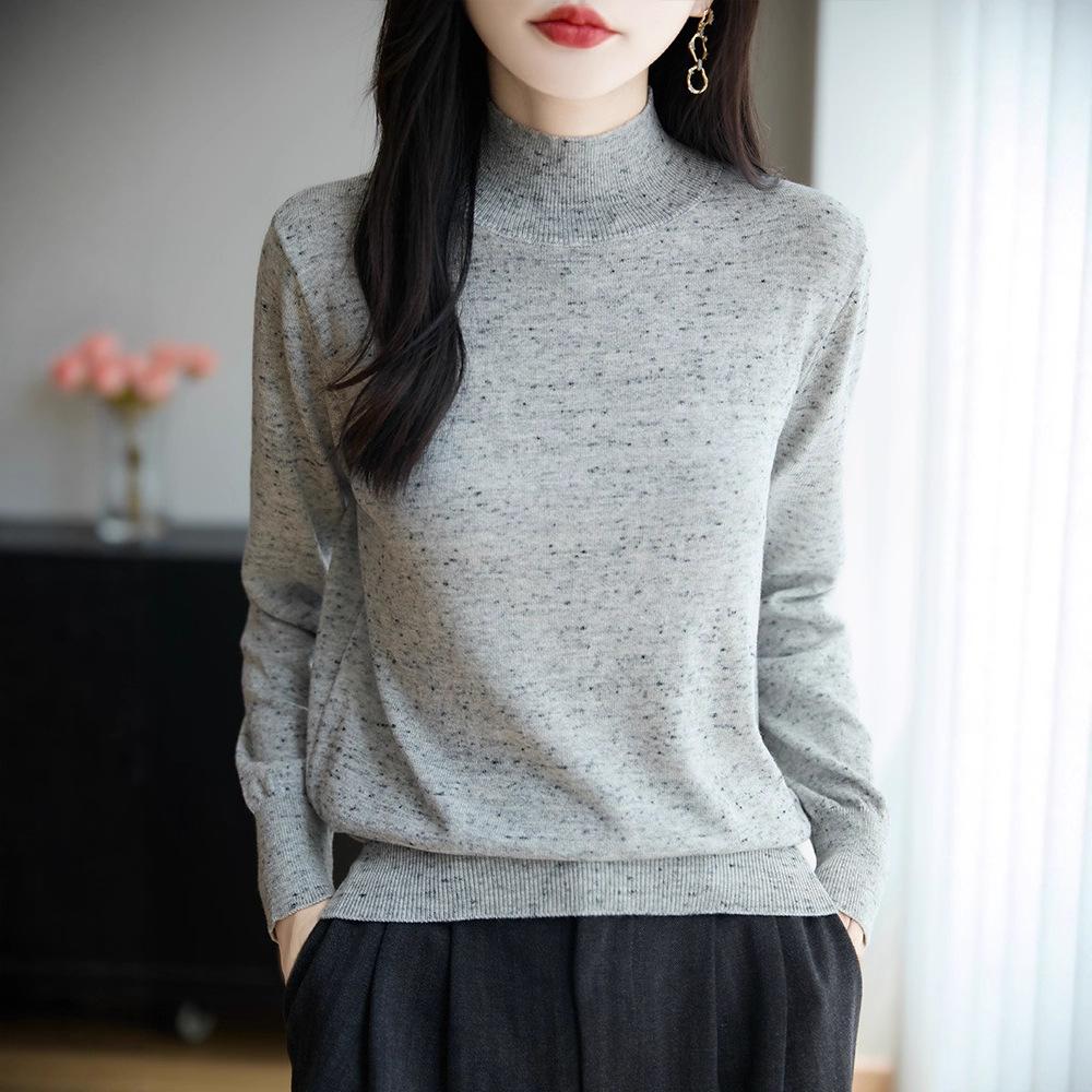 Soft and Soft Base Knitted Sweater for Autumn and Winter New Semi-high Neck Loose Inner Layer Sweater for Women