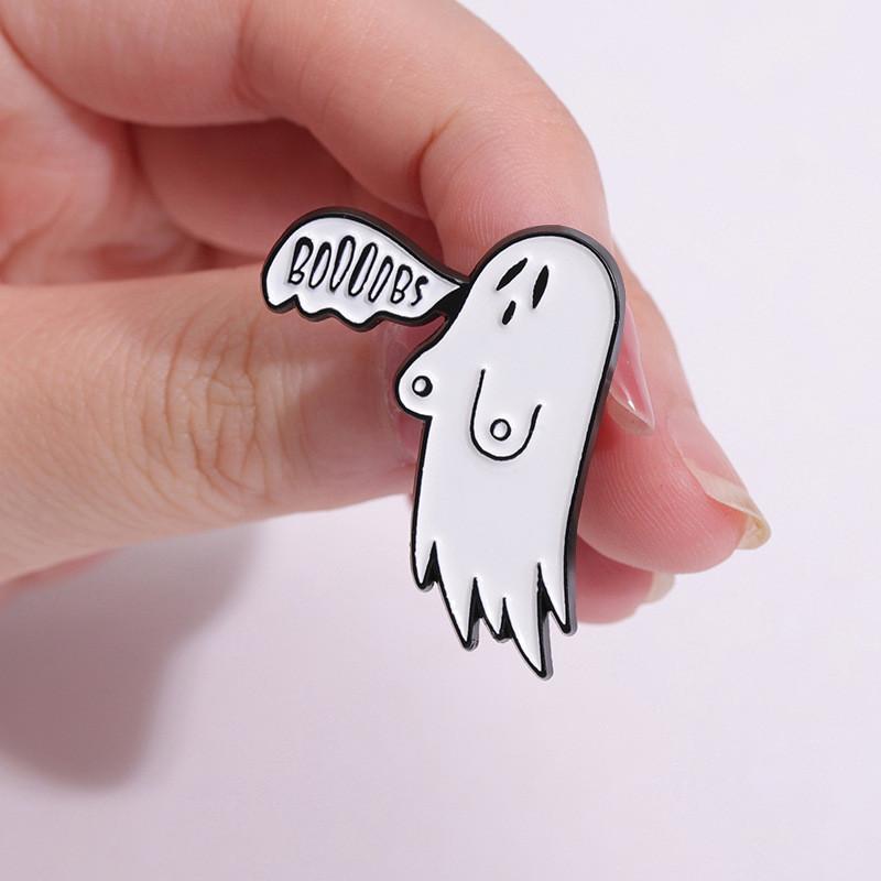 White Ghost Personalized Brooch In Alloy With Fun Cartoon Design For Enthusiasts Halloween