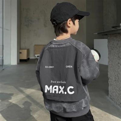 Sudadera de Manga Larga para Niño Gris Patchwork Camiseta Corte Holgado Ropa de Primavera Otoño