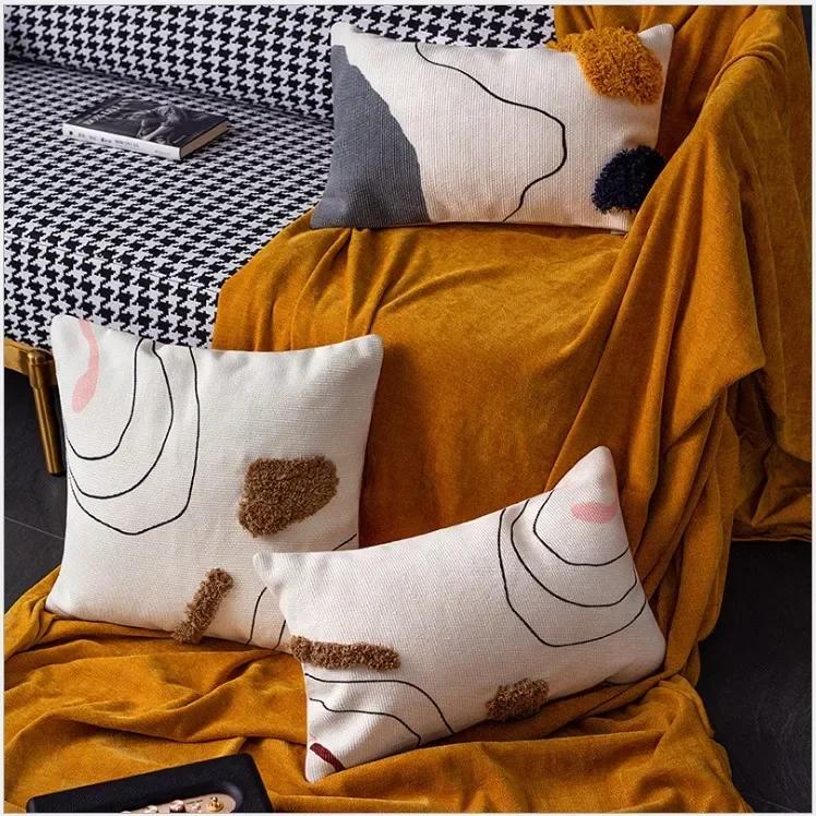 Yellow Abstract Handmade Geometric Embroidery Pillow Cover Home Decor Cushion Cover PillowCase Pillow Sham 30x50cm/45x45cm
