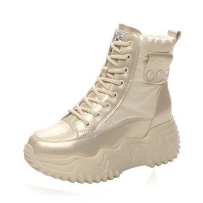 Fashion 7CM Genuine Leather Winter Platform Wedge Hidden Heel Women Ankle Boots Casual Chunky Sneakers High Heels Spring Autumn Shoes