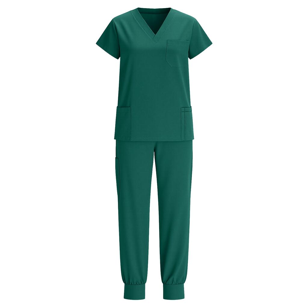 Women's Uniform Quick,drying Fabric Color V,neck Pocket Short,sleeved Trousers Suit Uniform Suit