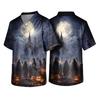 Men's Halloween Print V Neck Pocket Scrub Top Short Sleeve Medical Uniform Shirt with Graphic Design for Healthcare Professionals
