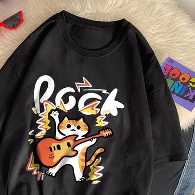Rock Hip Hop Cat Women TShirts Cartoons Printing Tops Loose ONeck Comfortable Tee Shirts Summer Casual Women Clothes