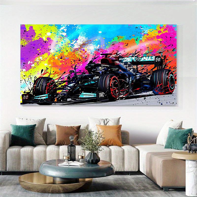 Pictură modernă populară, colorată, pe pânză, mașină de curse, artă de perete, postere cu graffiti, poză pentru sufragerie, decorațiuni interioare
