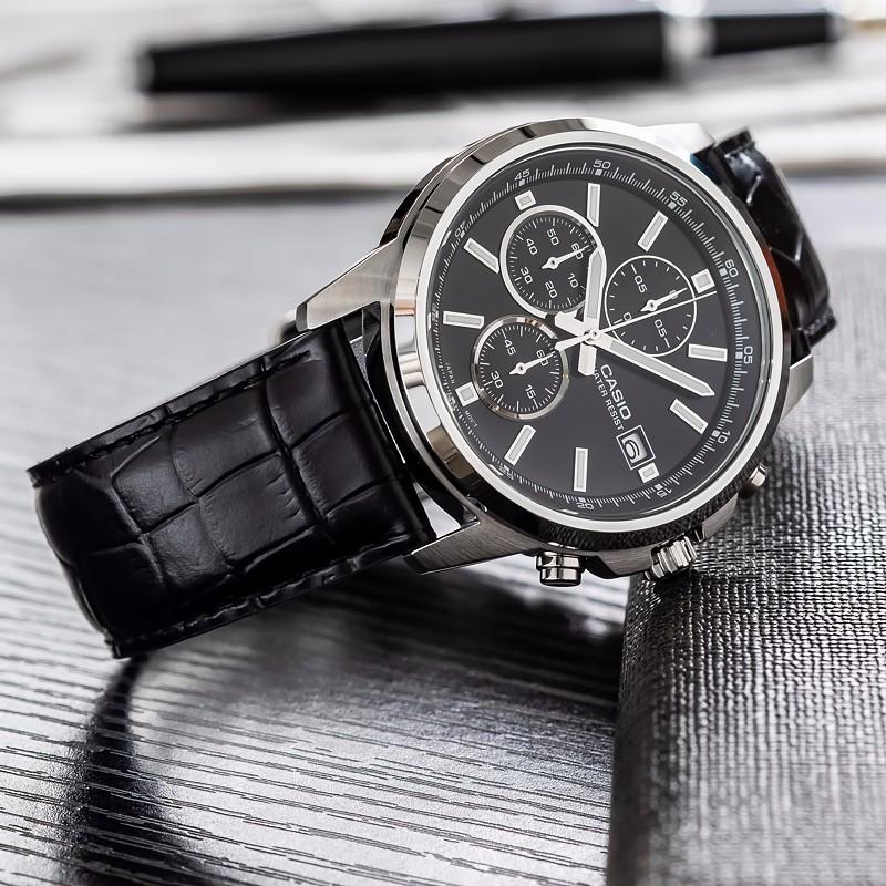 Casio Dress Three Eye Design Waterproof Pointer Simple Quartz Movement Leather Strap Men Watches Black MTH-5001L-1APR