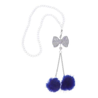 Partuto 1pcs Artificial Crystal Ribbon Mink Hair Car Rear View Mirror Pendant Accessories Car Hanging Ornament Blue