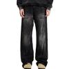 Retro black washed straight old jeans men's and women's loose high street vibe street design pants tide