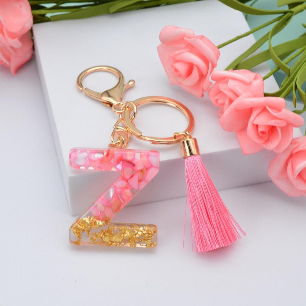 Jewelry Ornament Resin Material Alphabet Key Chain Glitter Keyring Bag Pendant Letter Keychain