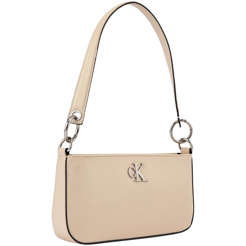 Calvin Klein Classic Minimalist Metal Letter Zipper Underarm Mixed Material Shoulder Bag Medium Women Bags Almond-Yellow DH3237-5FZ