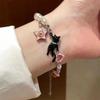 Vintage Pearls Bead Cats Face Charm Bracelet With Star Pendant Flexible Chain Pearls Charm Wrist Chain For Daily Wear