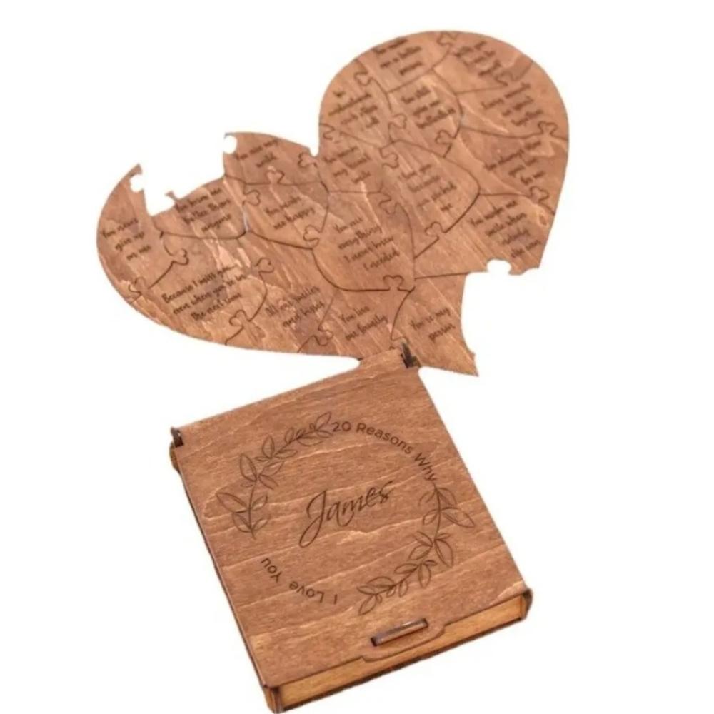 Anniversary 20 Reasons Why I Love You Wooden Couple Love Puzzle Puzzle in Wood Box  For Him and Her