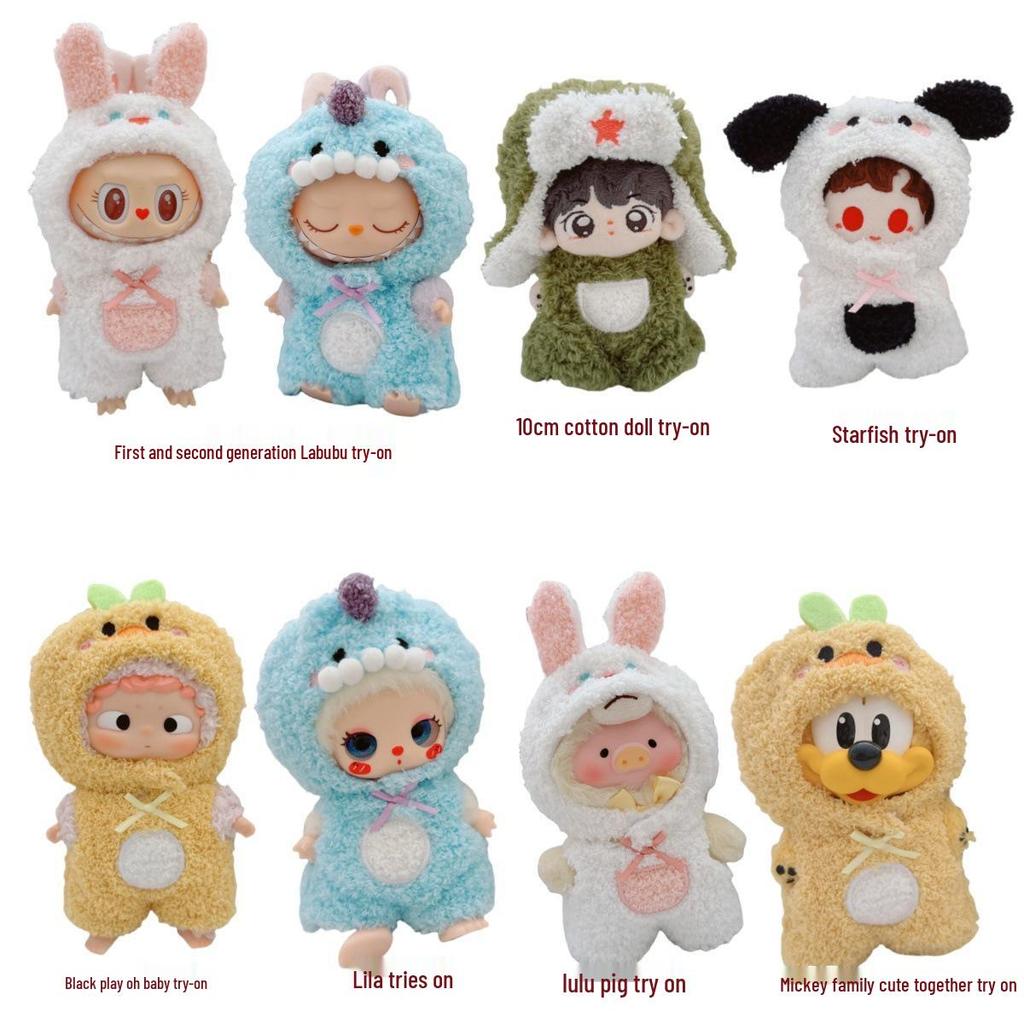 First, Second, and Third Generation Labubu Doll Clothes: 17cm Plush Onesie for 10cm Labubu Dolls, Cute Cartoon Design
