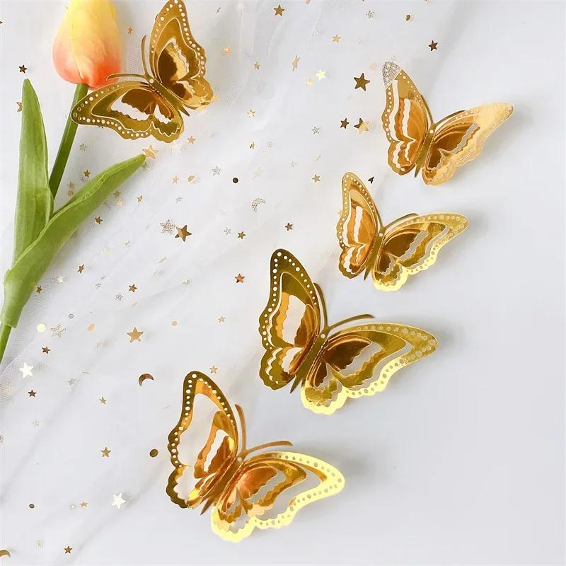 3D Hohl Geschichteter Schmetterling Mehrfarbig Wandaufkleber Heimdeko Goldener Schmetterling Heimdeko Kühlschrank DIY Zimmer Hochzeit Poster
