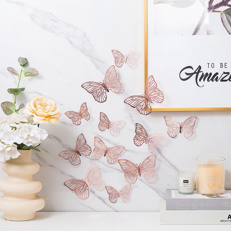 12Pcs/set 3D Hollow Butterfly Wall Sticker for Home Decoration DIY Wall Stickers Modern Wall Art Living Room Decoration