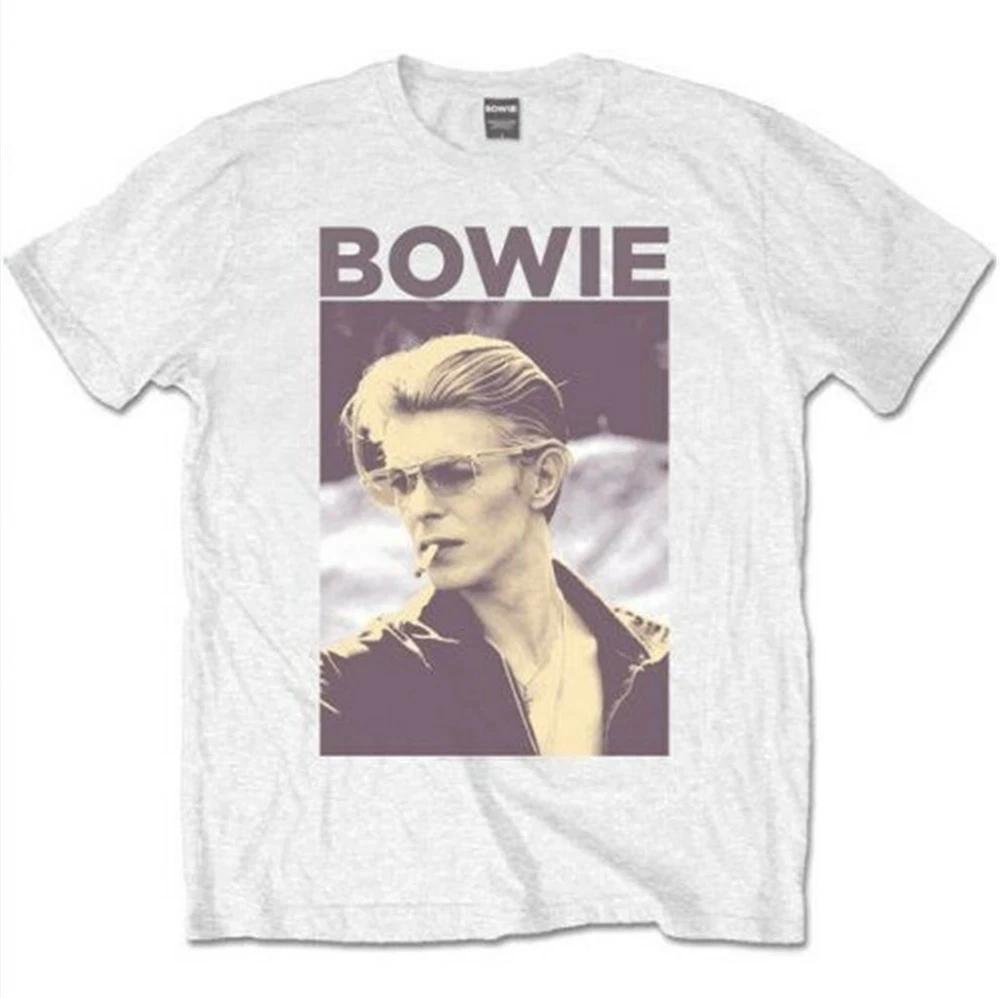 Official David Bowie Smoking Unisexs White T Shirt David Bowie Classic Tee S