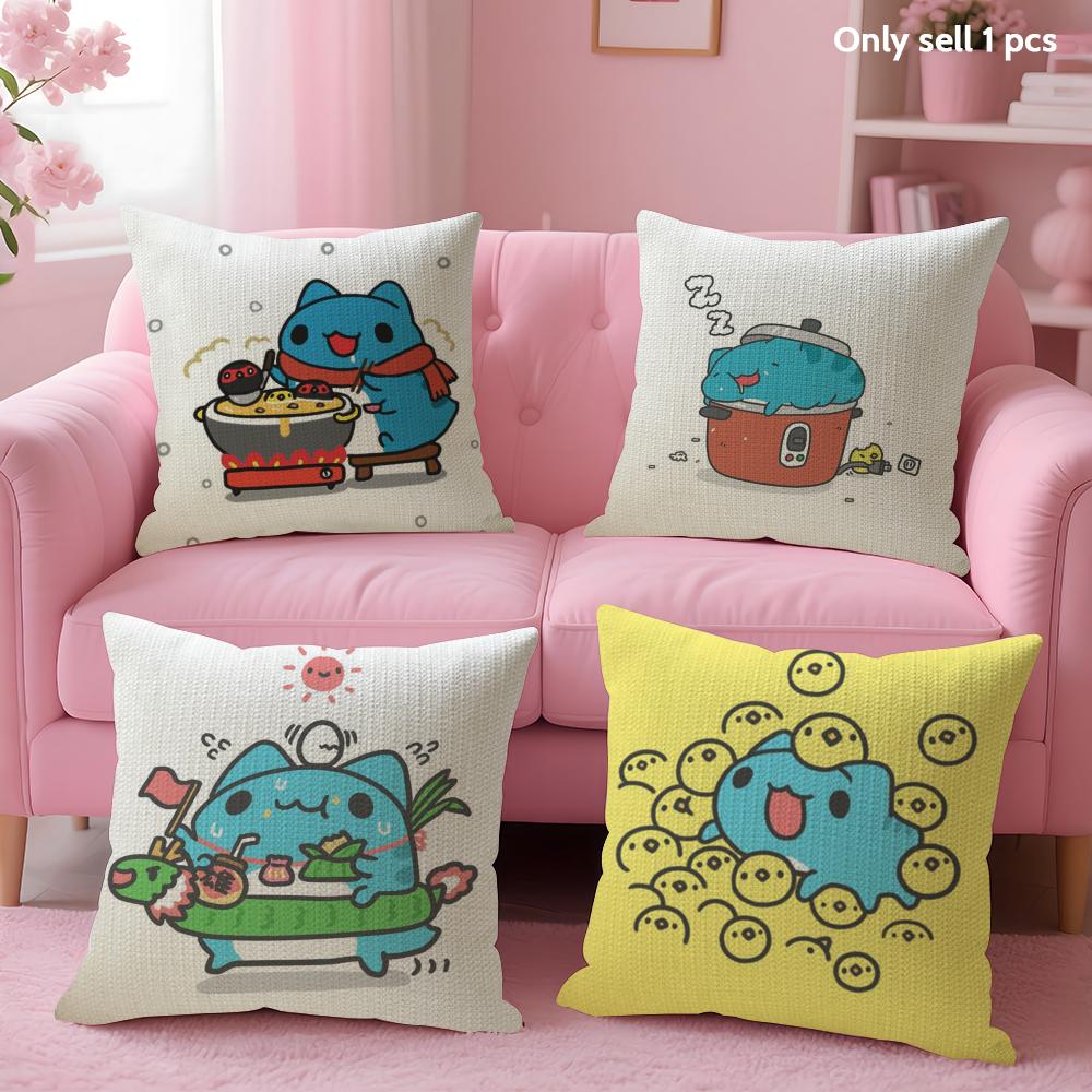 B-Bugcat C-Capoo Cushion Cover Summer Coolness Linen Fabric Double-Sided Printing Pillow Case Sofa Home Decor Gift