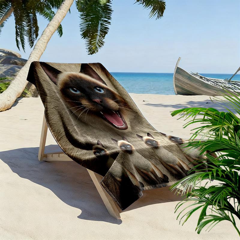 Cow Cat Siamese Print Beach Towel, Large Soft Quick Dry Towel for Beach Camping Swimming