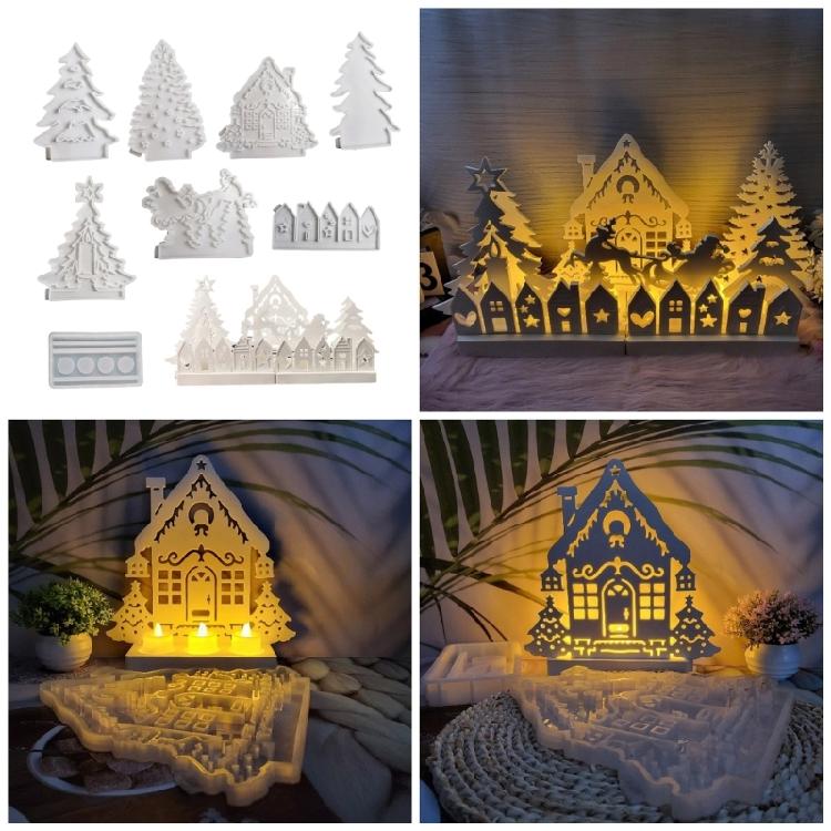 8 ks Vánoční silikonové formičky na svícny 4 dutiny Základny na svíčky Silikonové formičky na betonový cement pro epoxidovou pryskyřici