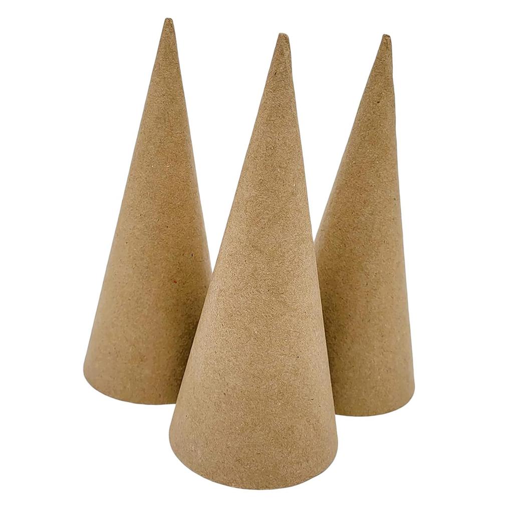 3x Paper Mache Cones, Cardboard Cones Party Supplies, DIY Christmas Tree Decoration Open Bottom for