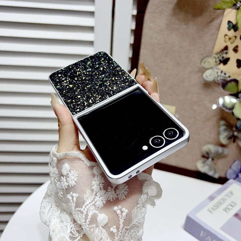 For Samsung Galaxy Z Flip7 5G Case Rubberized Silver Edge Phantom Glitter Hard PC Phone Cover