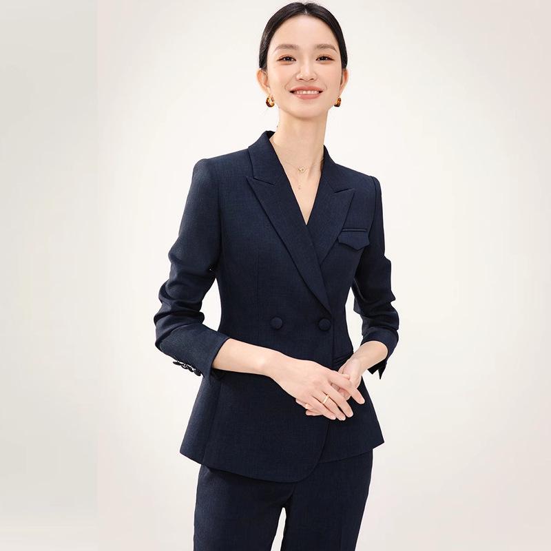 Navy Blue High-End Professional Goddess Suit - Spring/Autumn Two-Piece Skirt Set for Jewelry Store Workwear