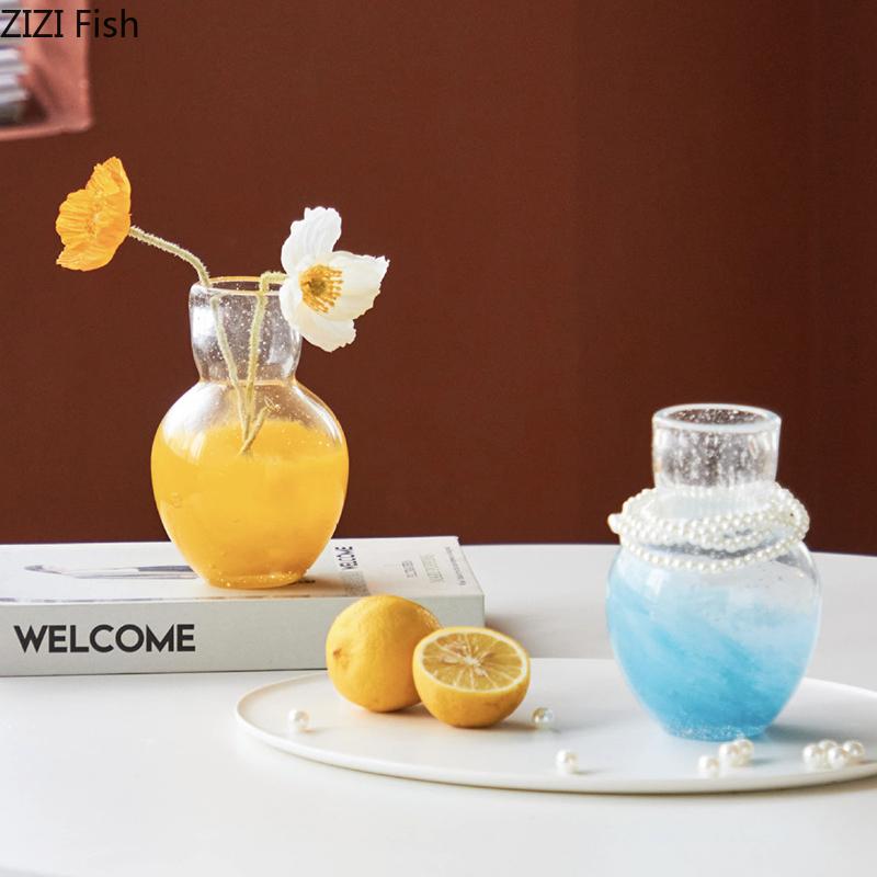 Lovely Colorful Bubble Glass Vase Small Flower Pots Table Decoration Flower Arrangement Floral Vases Room Aesthetic Decor
