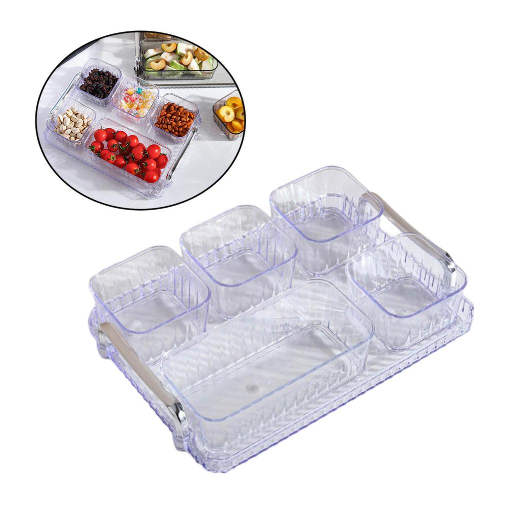 Acrylic Appetizer Tray Divided Serving Platter 5 Removable Snacks Bowls Snack