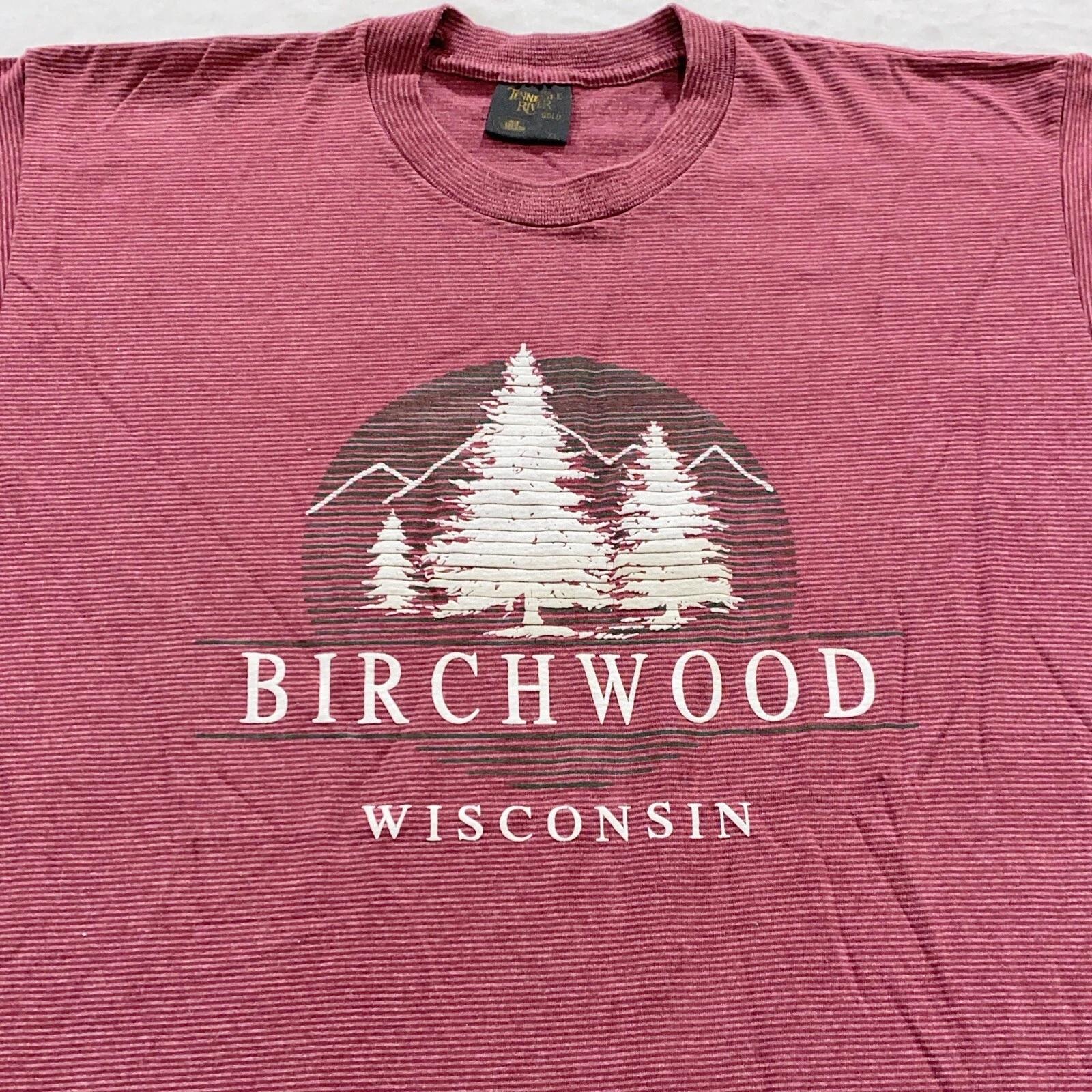 

vintage 90s BIRCHWOOD WISCONSIN STRIPED T-Shirt XL tree nature soft M