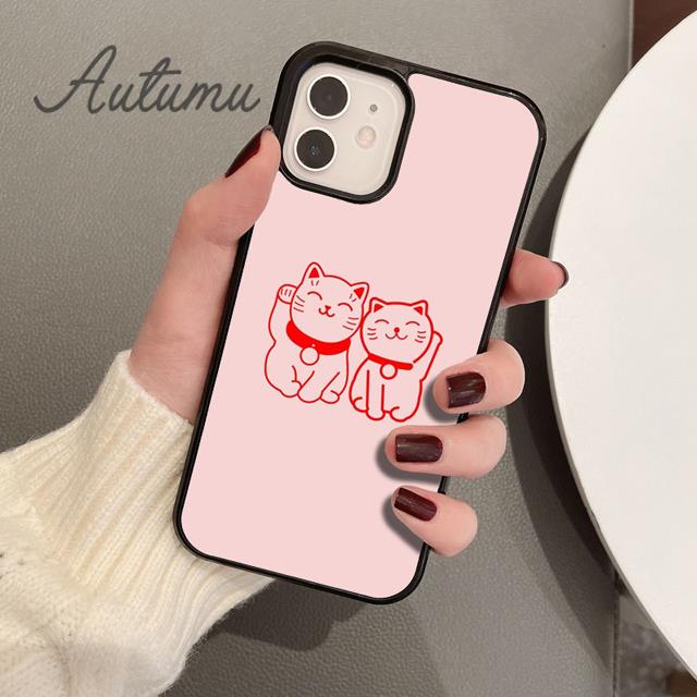 Urocze etui na telefon z kotem przynoszącym szczęście dla iPhone 11 12 13 14 Pro Max mini X XR XS SE 2020 5 6S 7 8 Plus Samsung Galaxy S21 S22 Cover shell