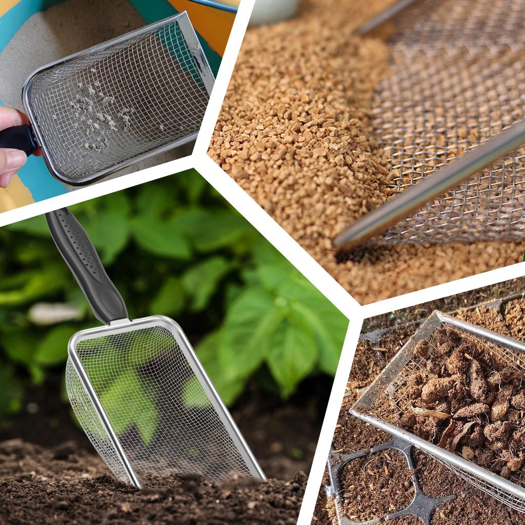 3/4Pcs Gardening Soil Sifters Stainless Steel Sand Soil Compost Sifter With Handle High Efficient Sieve Sifter Potting Scoop